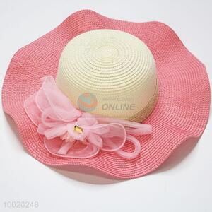 Wholesale Pink Big Weave Brim Hat For Beach/Summer
