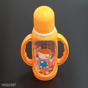 250ml Orange Feeding-bottle with Cartoon Handsome Boy Pattern, Silicone Nipple PC Bottle