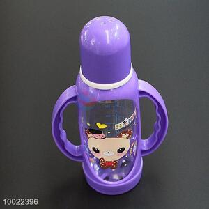 250ml Purple Feeding-bottle with Cute Cartoon Pattern, Silicone Nipple PC Bottle