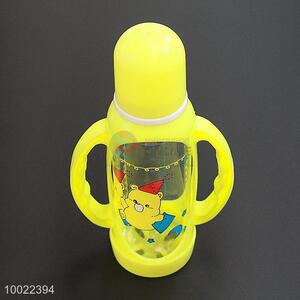 250ml Yellow Feeding-bottle with Kawaii Cartoon Pattern, Silicone Nipple PC Bottle