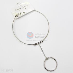 Round silver plating choker with round circle pendant