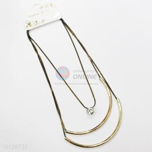 Gold plating clear stoned curving brass necklace