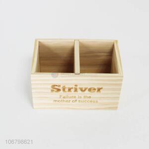 New Wood Pen Pencil Stationery Holder Desktop Container Box with 2 Compartments