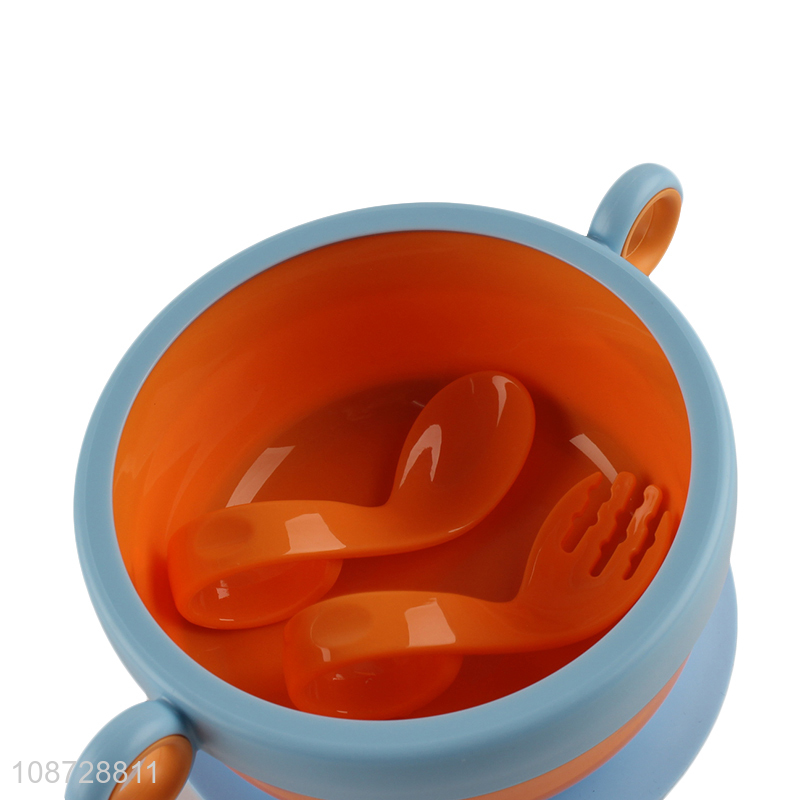 New product anti-slip food grade baby suction cup bowl set with spoon & fork