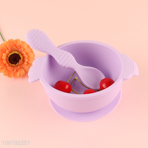 Hot selling silicone baby <em>bowl</em> and spoon set