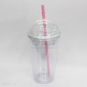 Transparent juice cup with <em>straw</em>