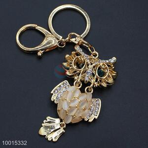 Good quality delicate opal&rhinestone owl <em>key</em> ring