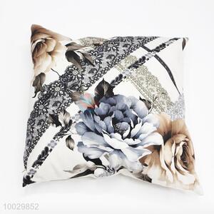 Floral Pattern Square Pillow/Cushion With Lace