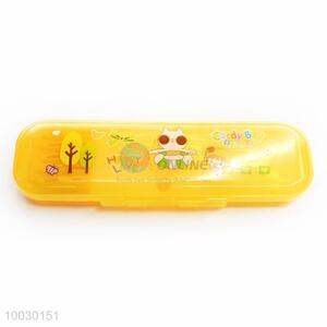 Rabbit Pattern Transparent Yellow Plastic Pencil Box