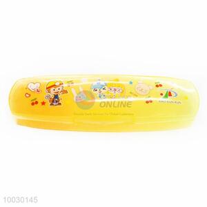 Cute Cartoon Pattern Transparent Yellow Plastic Pencil Box