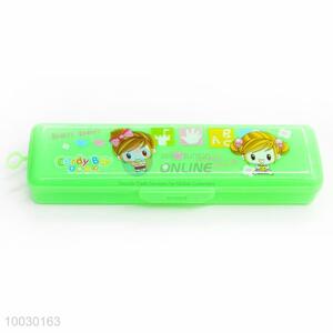 Beautiful Girls Pattern Green Transparent Plastic Pencil Box