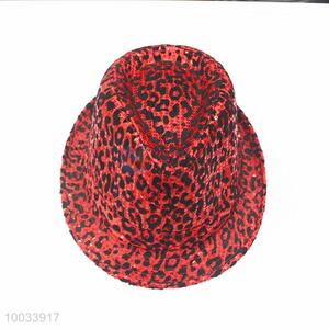 Leopard Pattern Red Hat/Top Hat with Paillette