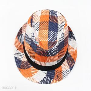 Check Pattern Orange Fashion Hat/Top Hat