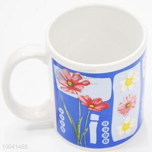 8*9.5cm Ceramic cup printed flower with handle