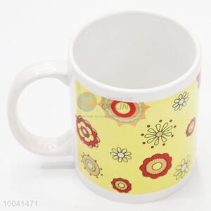 8*9.5cm Ceramic printed yellow pattern cup with handle