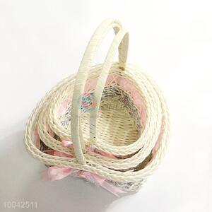 3pcs/set pink flower basket/decoration basket with handle&bow