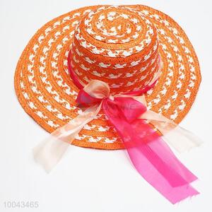 Orange summer paper straw big brim women hats