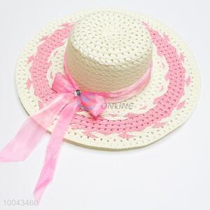 Pink summer paper straw big brim women hats
