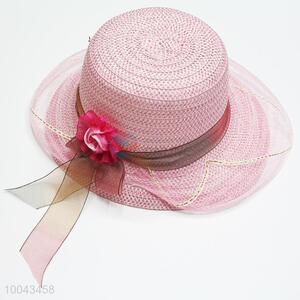 Pink straw hat/brim sun beach hat with flower