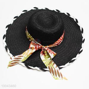 Black summer paper straw big brim women hats