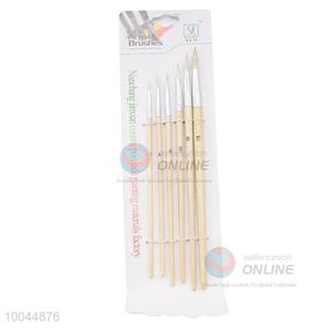 6Pieces/Set Pointed White and Head Wooden Handle Artist Paintbrush for School Use