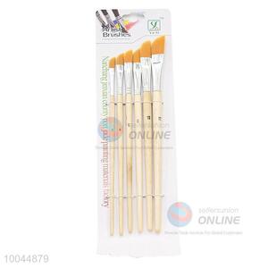 6Pieces/Set Flat Yellow Head Artist Paintbrush with Long Wooden Handle