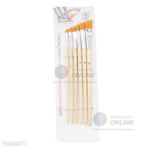 6Pieces/Set Flat Yellow Head and Wooden Handle Artist Paintbrush for School Use