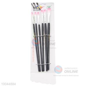 Popular 6Pieces/Set Flat Pink Head Artist Paintbrush with Long Black Wooden Handle