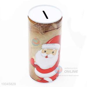 6.5*15CM Cute zip-top can shape tinplate money box printed santa claus pattern