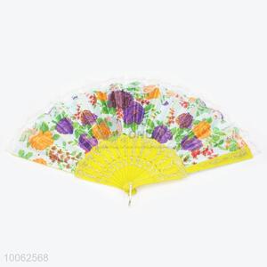 Hot Sale Spain Style Plastic&Satin Yellow Handle Hand Fan