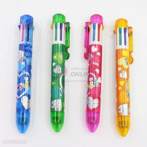 China Factory 14cm Seven-colors Ball-point Pen with Hearts Pattern