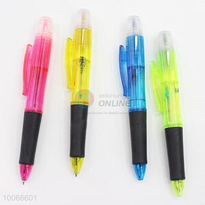 New Design 14cm Three-colors Ball-point Pen Together with One Highlighter on the Other Head