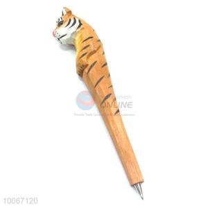Wholesale tiger head shape wooden ball pen