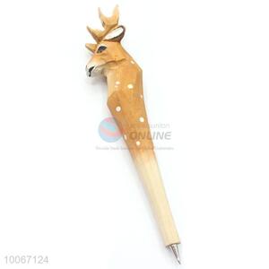 Novel wood carve deer shape wooden ball pen