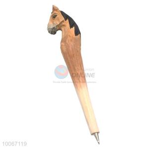 Wholesale horse head shape craft carve wooden ball pen