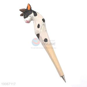 Cute animal craft carve wooden ball pen for gift