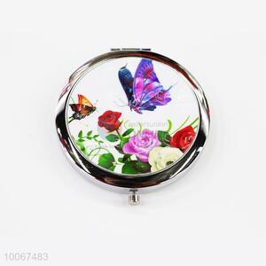 Garden Pattern Round Foldable Pocket Mirror with Metal Border