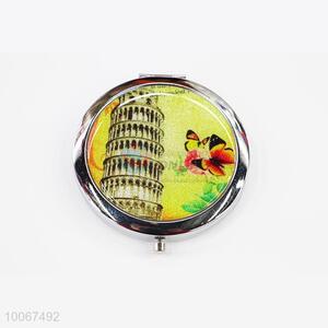 Yellow Round Foldable Pocket Mirror with Metal Border