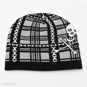 Wholesale Knitted Cap with Skull Pattern, Acrylic Beanie Hat