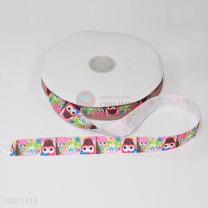 Owl pattern polyester grosgrain ribbon/hair accessories