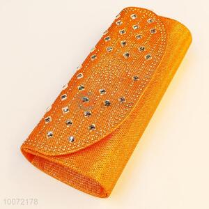 Delicate orange evening party bag rhinestone crystal clutch bag