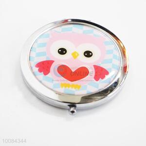 Pink Owl Round Foldable Pocket Epoxy Sticker <em>Mirror</em>/<em>Makeup</em> <em>Mirror</em>