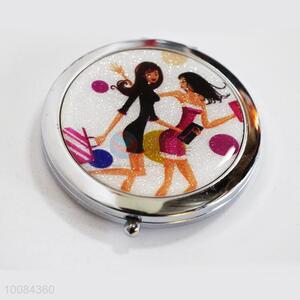 Shopping Girl Round Foldable Pocket Epoxy Sticker <em>Mirror</em>/<em>Makeup</em> <em>Mirror</em>