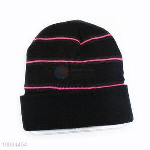 Double-color Striped Knitted Acrylic Fiber Cap/Hat