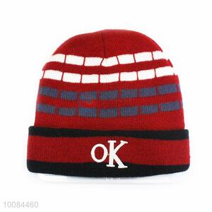 Low Price Striped Knitted Acrylic Fiber Cap/Hat