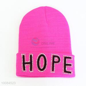 Cheap Letter Printed Polyester Knitted Hat/Cap With Diamonds