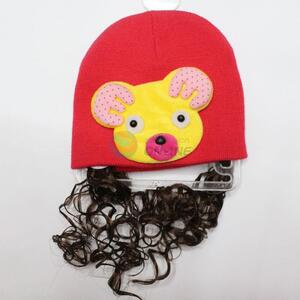 Personalized children knitted hat with hairpiece