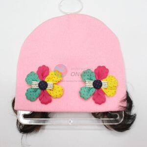 New fashion pink flower knitted hairpiece hat with hairpiece