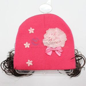 Children knitted hat/funny winter hat with hairpiece