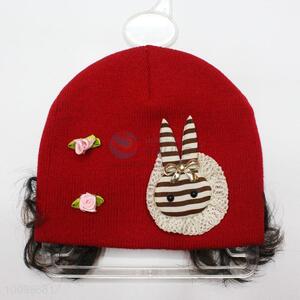 Low price wholesale children winter hat with hairpiece
